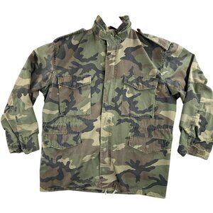 Vintage Duck Bay Jacket Mens Large Green Camo Military Field Canvas Hunting 80s